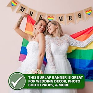 Mandala Crafts Burlap Mrs and Mrs Banner for Lesbian Wedding Decorations - Mrs & Mrs Sign for LGBT Wedding Decorations Lesbian Engagement Party Decorations