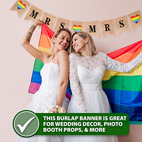 Mandala Crafts Burlap Mrs and Mrs Banner for Lesbian Wedding Decorations - Mrs & Mrs Sign for LGBT Wedding Decorations Lesbian Engagement Party Decorations