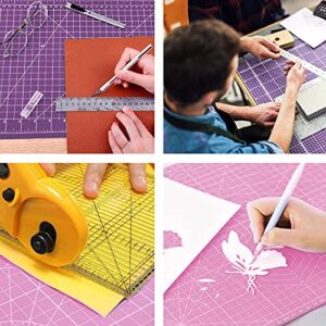 Self Healing Cutting Mat 18"x12" Non-Slip PVC Double Sided 5-Ply A3 Art Craft Rotating Mat, Rotary Cutting Mat for Quilting, Sewing Crafts Hobby Fabric Precision Scrapbooking Project(Pink/Purple)