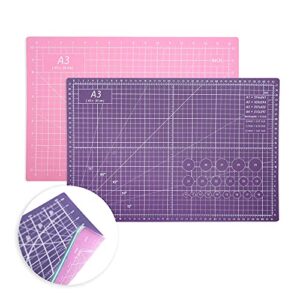 self healing cutting mat 18″x12″ non-slip pvc double sided 5-ply a3 art craft rotating mat, rotary cutting mat for quilting, sewing crafts hobby fabric precision scrapbooking project(pink/purple)