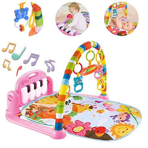 Baby Play Mat Activity Gym with Kick Piano Keyboard, Baby Jungle Gym Mat Designed with Colorful and Detachable Baby Toys in Activity Center for Tummy Time Boys and Girls Aged 0 to 3 to 12 Months