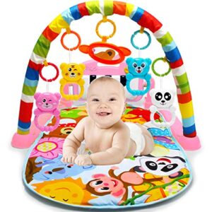 Baby Play Mat Activity Gym with Kick Piano Keyboard, Baby Jungle Gym Mat Designed with Colorful and Detachable Baby Toys in Activity Center for Tummy Time Boys and Girls Aged 0 to 3 to 12 Months