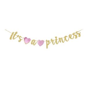 it’s a princess banner, gold gliter paper sign decorations for baby shower party, it’s a girl party decors, gender reveal party backdrops