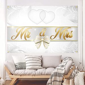 mr & mrs backdrop banner silver bridal shower wedding theme party decorations photography background supplies for women men, multicolor