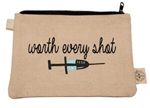 ink trendz® infertility warrior ivf iui makeup bag, pencil pouch hemp canvas zipper pouch 7″ x 9″ (worth every shot)