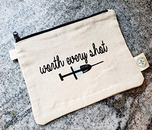 Ink Trendz® Infertility Warrior IVF IUI Makeup Bag, Pencil Pouch Hemp Canvas Zipper Pouch 7" x 9" (Worth Every Shot)