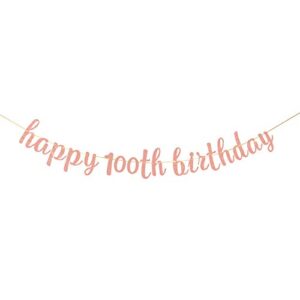 innoru glitter happy 100th birthday banner – 100th anniversary sign banner – cheers to 100 years birthday party bunting decorations rose gold