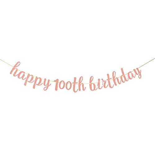 INNORU Glitter Happy 100th Birthday Banner - 100th Anniversary Sign Banner - Cheers to 100 Years Birthday Party Bunting Decorations Rose Gold