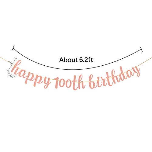 INNORU Glitter Happy 100th Birthday Banner - 100th Anniversary Sign Banner - Cheers to 100 Years Birthday Party Bunting Decorations Rose Gold