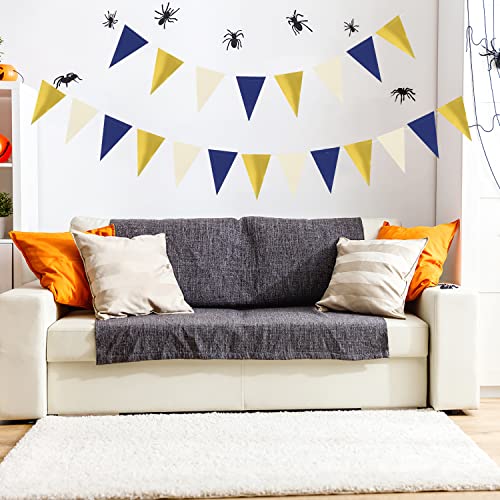 YSSAI 46 Ft Navy Blue Gold Beige Triangle Flag Bunting Banner Hanging Paper Pennant Banner Blue and Gold Party Decorations SA0029 0
