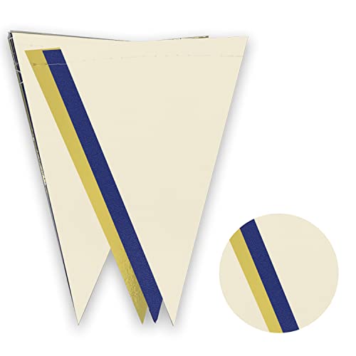 YSSAI 46 Ft Navy Blue Gold Beige Triangle Flag Bunting Banner Hanging Paper Pennant Banner Blue and Gold Party Decorations SA0029 0