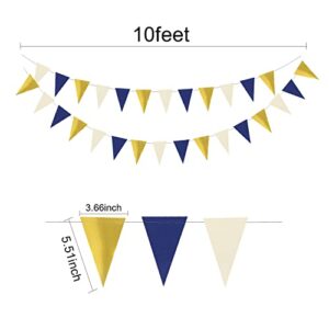 YSSAI 46 Ft Navy Blue Gold Beige Triangle Flag Bunting Banner Hanging Paper Pennant Banner Blue and Gold Party Decorations SA0029 0