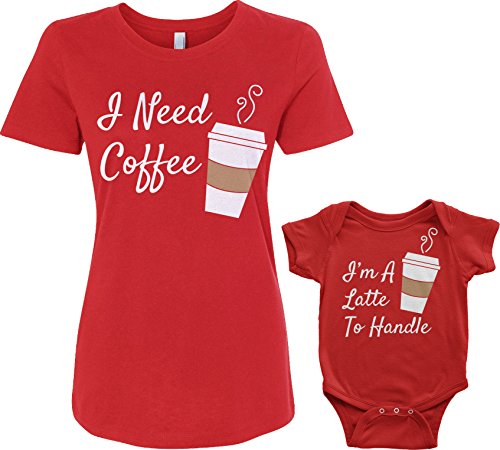 Threadrock Coffee & Latte Infant Bodysuit & Women's T-Shirt Matching Set (Baby: 6M, Red|Women's: XL, Red)