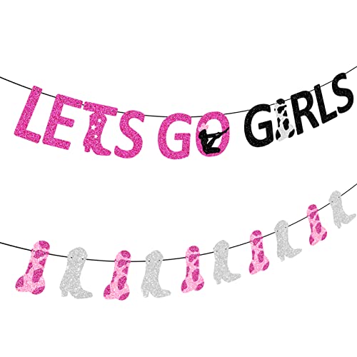 Let's Go Girls Banner for Nashville Bachelorette Party Space Cowgirl Western Party Last Rodeo Bachelorette Party Decorations Pink & Sliver