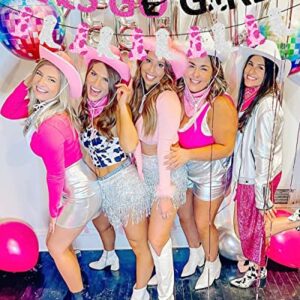 Let's Go Girls Banner for Nashville Bachelorette Party Space Cowgirl Western Party Last Rodeo Bachelorette Party Decorations Pink & Sliver