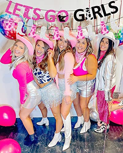 Let's Go Girls Banner for Nashville Bachelorette Party Space Cowgirl Western Party Last Rodeo Bachelorette Party Decorations Pink & Sliver