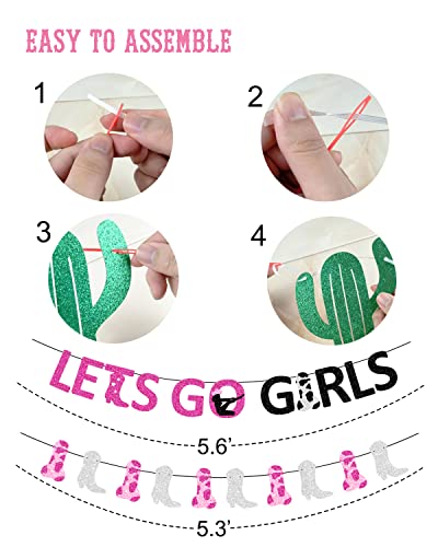 Let's Go Girls Banner for Nashville Bachelorette Party Space Cowgirl Western Party Last Rodeo Bachelorette Party Decorations Pink & Sliver