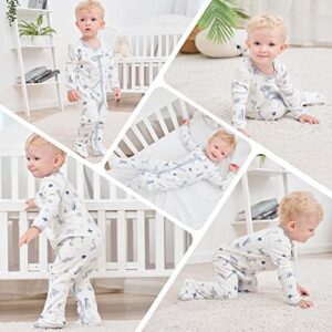 LAT 3 Pcs Baby Footie Pajamas，Infant Girls Boys One-Piece Footies Sleeper Newborn Cotton Sleepwear Outfits,zipper design（Blue Dinosaur，3-6 Months）