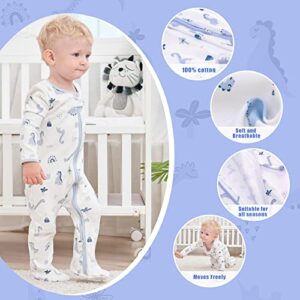 LAT 3 Pcs Baby Footie Pajamas，Infant Girls Boys One-Piece Footies Sleeper Newborn Cotton Sleepwear Outfits,zipper design（Blue Dinosaur，3-6 Months）