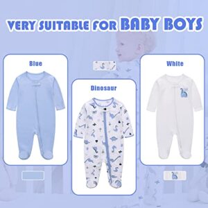 LAT 3 Pcs Baby Footie Pajamas，Infant Girls Boys One-Piece Footies Sleeper Newborn Cotton Sleepwear Outfits,zipper design（Blue Dinosaur，3-6 Months）