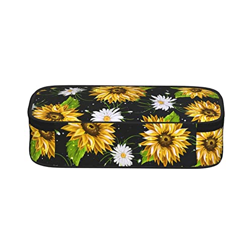 Sunfower Pencil Case High Capacity Floral Pen Pouch for Teen Girls Boys Durable Pencil Box Designed Pen Bag for Men Women with Zipper