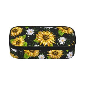 Sunfower Pencil Case High Capacity Floral Pen Pouch for Teen Girls Boys Durable Pencil Box Designed Pen Bag for Men Women with Zipper