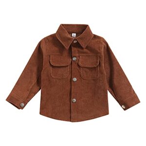 Toddler Baby Boy Girl Shirts Fall Winter Corduroy Jacket Kids Button Down Shirt Solid Color Tops (Brown, 18-24 Months)