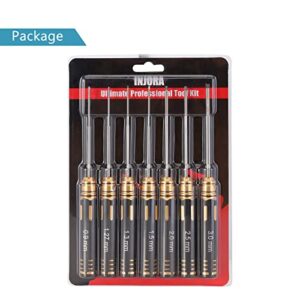 INJORA RC Hex Screw Driver Set-7PCS RC Car Tool Kit 0.9, 1.27, 1.3, 1.5, 2.0, 2.5, 3.0mm Hexagon Allen Screwdriver Wrenches Sets, RC Repair Tool Kit for RC Model Helicopter Drone Boat Car