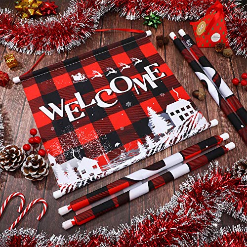 3 Pieces Christmas Plaid Porch Sign Merry Christmas Banner Happy Holidays Banner Welcome Banner Front Door Hanging Sign for Christmas Home Wall Indoor Outdoor Decoration