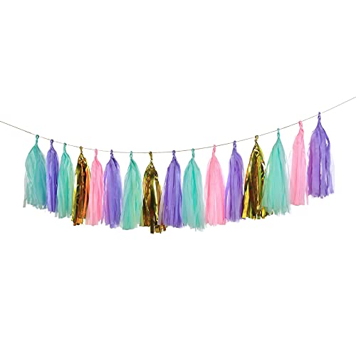 20 PCS Tissue Paper Tassels, Tassel Garland Banner for Wedding, Baby Shower and Party Decorations, DIY Kits (Metallic Gold，Light Purple，Pink，Green)