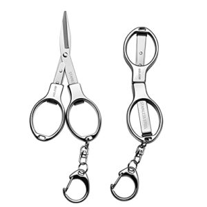 Folding Scissors, 2 PCS Secure Portable Keychain Travel Scissors, Stainless Steel Retractable Knife, Secure Portable Travel Travel Scissors for Home, Office, Fishing