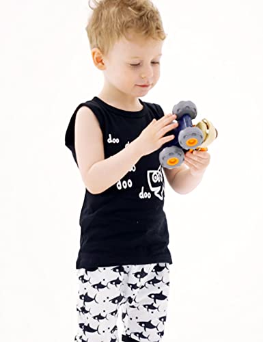 Kids4ever Baby Boys Summer Clothes Sets 12-18 Months Toddlers Boy Black and White Shark Sleeveless Shirt Tops + Fish Short Pants Child 3d Printed Doo Doo Letters Hawaiian Beach Board Shorts