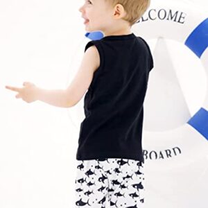 Kids4ever Baby Boys Summer Clothes Sets 12-18 Months Toddlers Boy Black and White Shark Sleeveless Shirt Tops + Fish Short Pants Child 3d Printed Doo Doo Letters Hawaiian Beach Board Shorts