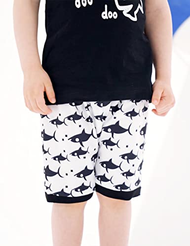 Kids4ever Baby Boys Summer Clothes Sets 12-18 Months Toddlers Boy Black and White Shark Sleeveless Shirt Tops + Fish Short Pants Child 3d Printed Doo Doo Letters Hawaiian Beach Board Shorts