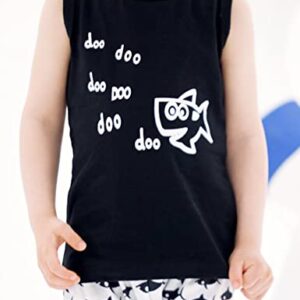 Kids4ever Baby Boys Summer Clothes Sets 12-18 Months Toddlers Boy Black and White Shark Sleeveless Shirt Tops + Fish Short Pants Child 3d Printed Doo Doo Letters Hawaiian Beach Board Shorts