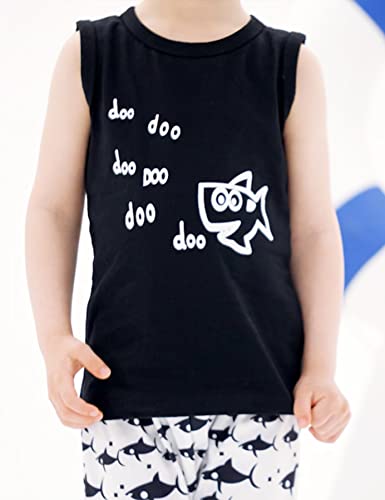 Kids4ever Baby Boys Summer Clothes Sets 12-18 Months Toddlers Boy Black and White Shark Sleeveless Shirt Tops + Fish Short Pants Child 3d Printed Doo Doo Letters Hawaiian Beach Board Shorts