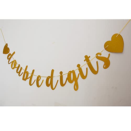 Double Digits Gold Banner Sign for 10th Birthday Party Bunting Supplies Decorations Garlands