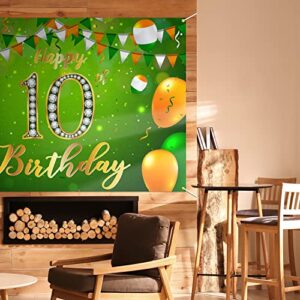 Happy 10th Birthday Backdrop Banner Decor Green - Glitter Cheers to 10 Years Old Birthday Party Theme Decorations for Boys Girls Supplies