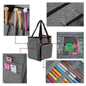 gotor Knitting Bag, Yarn Storage Tote Bag, Crochet Storage Organizer for Carrying Cotton Yarns, Knitting Needles, Crochet Hooks and Other Accessories, Grey