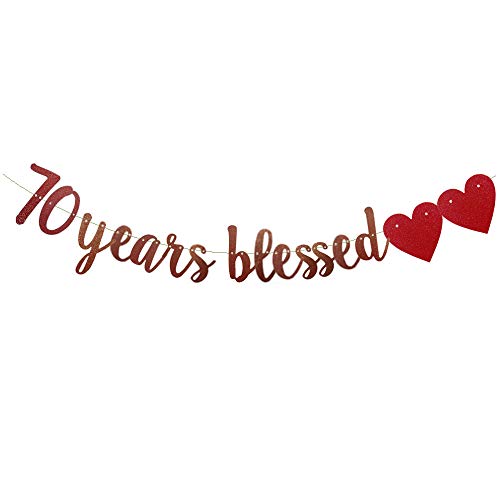 70 Years Blessed Banner,Pre-Strung, Rose Gold Paper Glitter Party Decorations For 70TH Wedding Anniversary 70 Years Old 70TH Birthday Party Supplies Letters Rose Gold ZHAOFEIHN