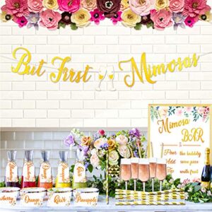 mimosa bar decorations kit, mimosa bar sign banner tags suppliers by hombae, gold straws bubbly bar for birthday party, bridal shower, baby shower, graduations and wedding engagement, champagne brunch