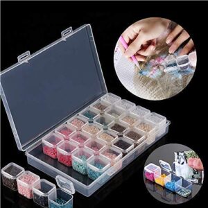 2 Pack Diamond Embroidery Boxes, 28 Grids Slot Diamond Painting Beads Storage Boxes, 5D Diamond Painting Accessories Craft Storage Containers with Marker Stickers