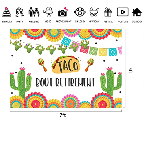 Lofaris Taco Bout Retirement Party Backdrop Mexican Fiesta Retired Background 7x5ft Colorful Paper Cactus Adults Retirement Party Supplies Cake Table Banner