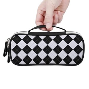 Black and White Plaid Printed Pencil Case Bag Stationery Pouch with Handle Portable Makeup Bag Desk Organizer