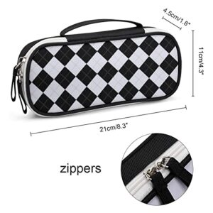 Black and White Plaid Printed Pencil Case Bag Stationery Pouch with Handle Portable Makeup Bag Desk Organizer