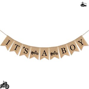 Motorcycle Baby Shower Decorations, It's A Boy Burlap Banner,Motorcross Themed Baby Shower Party,Dirt Bike Party Décor,Motorbike Party Supplies,Rider and Biker Baby Shower Sign,Racing Track Party Favor