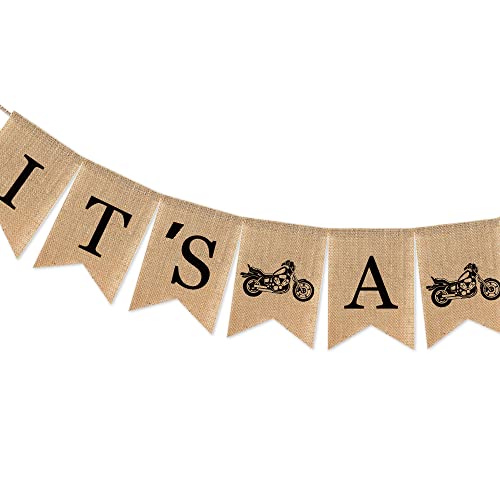 Motorcycle Baby Shower Decorations, It's A Boy Burlap Banner,Motorcross Themed Baby Shower Party,Dirt Bike Party Décor,Motorbike Party Supplies,Rider and Biker Baby Shower Sign,Racing Track Party Favor