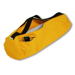 saffron cotton mat bag – 8″ round x 32″ long – easy open zipper – extra large – (fits manduka + jade) – made in usa