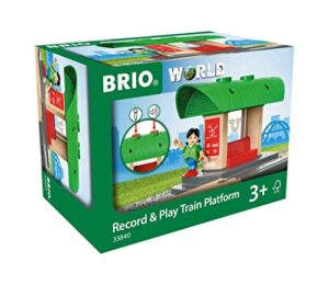 brio world 33840 – record & play train station – 2 piece wooden toy train accessory for kids ages 3 and up