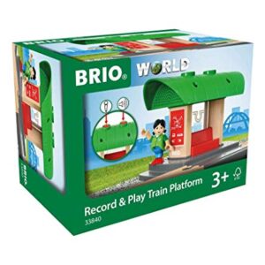 Brio World 33840 - Record & Play Train Station - 2 Piece Wooden Toy Train Accessory for Kids Ages 3 and Up